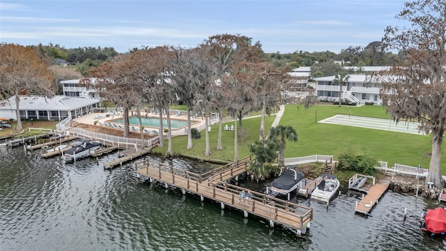 aerial view with a water view