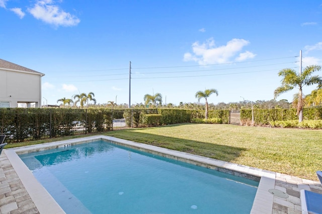 view of pool featuring a yard