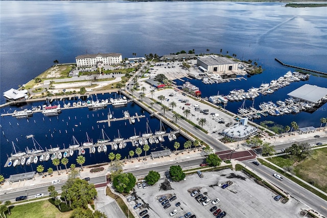 aerial view with a water view