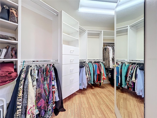 spacious closet featuring light hardwood / wood-style floors