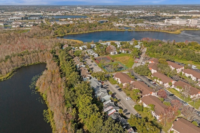 aerial view with a water view