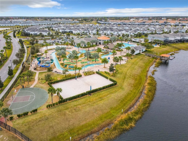 aerial view featuring a water view