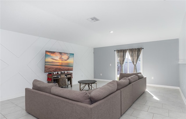 living room featuring light tile patterned floors