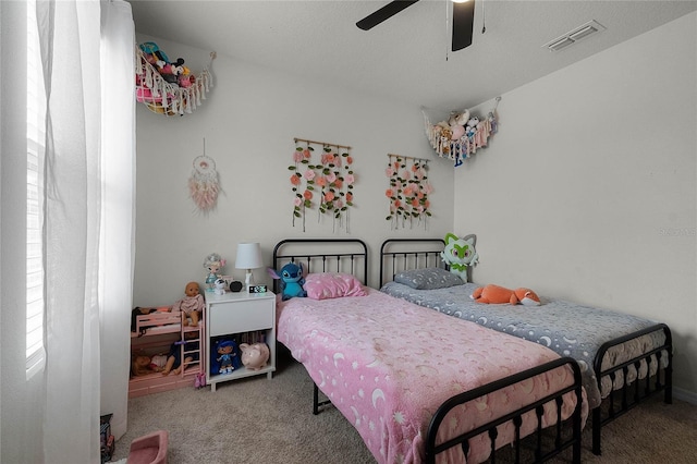 bedroom featuring carpet flooring and ceiling fan