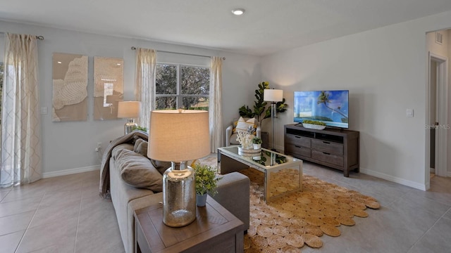 living room featuring light tile patterned floors