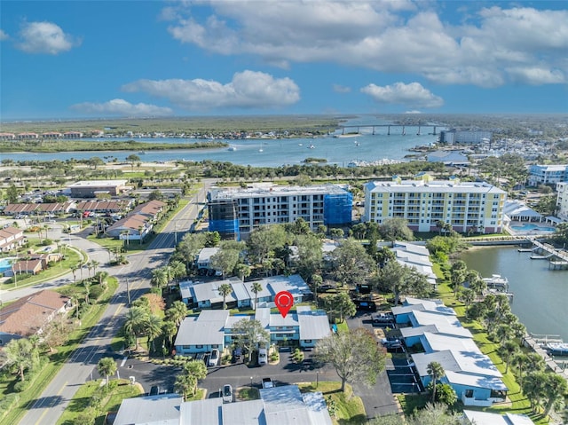 aerial view with a water view