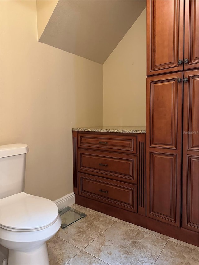 bathroom featuring toilet and vaulted ceiling