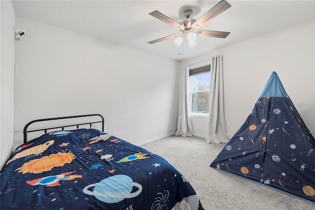 bedroom with carpet floors and ceiling fan