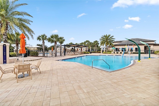 view of pool with a gazebo and a patio