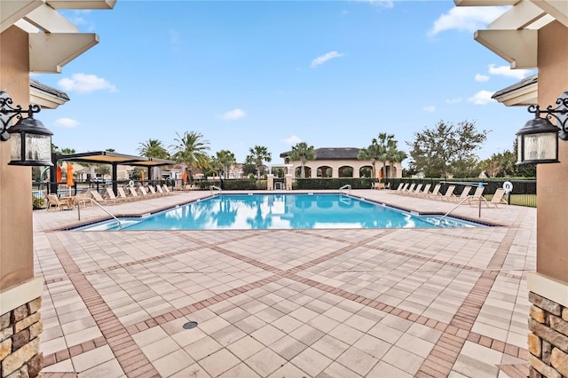 view of pool featuring a gazebo and a patio area