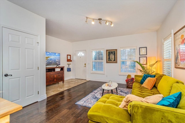 living room featuring dark hardwood / wood-style flooring and plenty of natural light