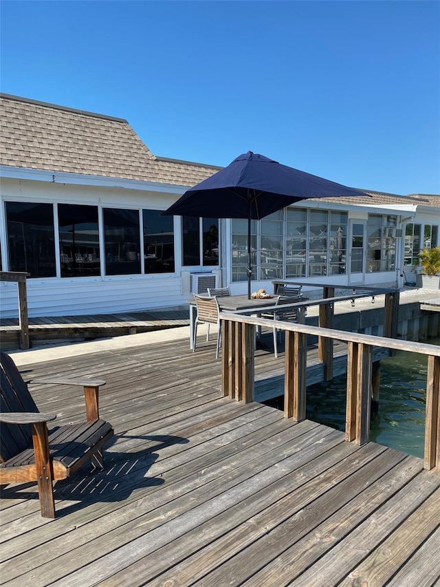 view of dock with a water view