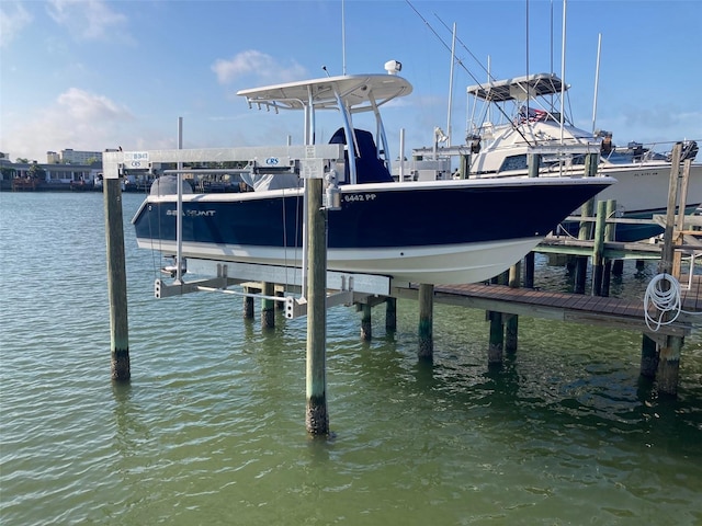 view of dock with a water view