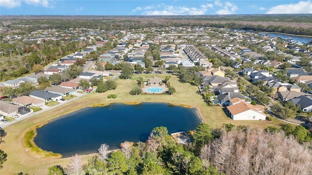 aerial view with a water view