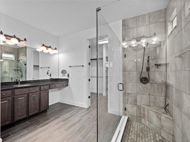 bathroom featuring vanity and an enclosed shower