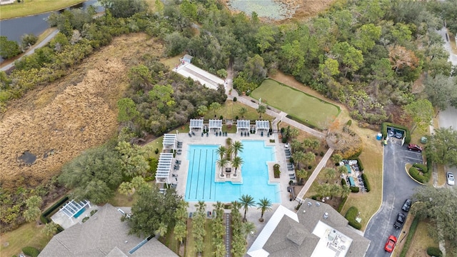 bird's eye view featuring a water view