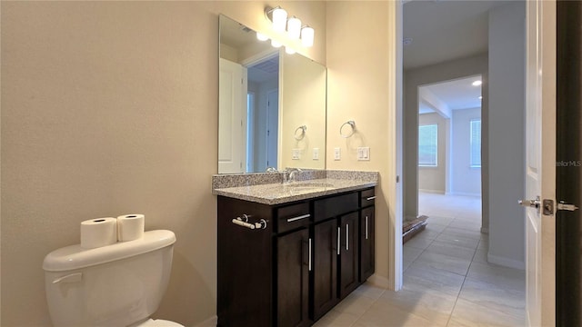 bathroom featuring toilet, tile patterned floors, and vanity