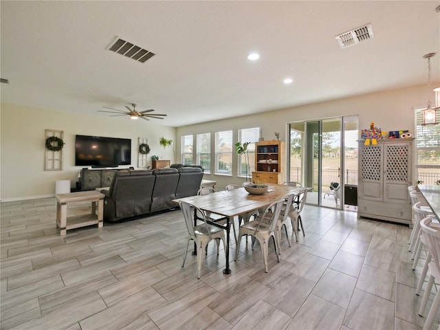 dining area with ceiling fan