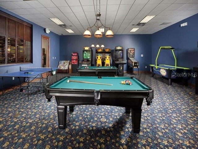 game room featuring carpet floors and billiards