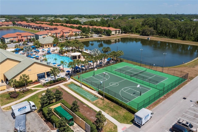 aerial view featuring a water view