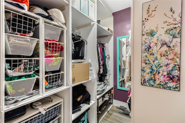 spacious closet with light hardwood / wood-style floors