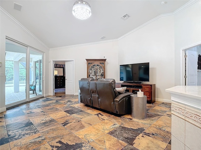 living room with lofted ceiling