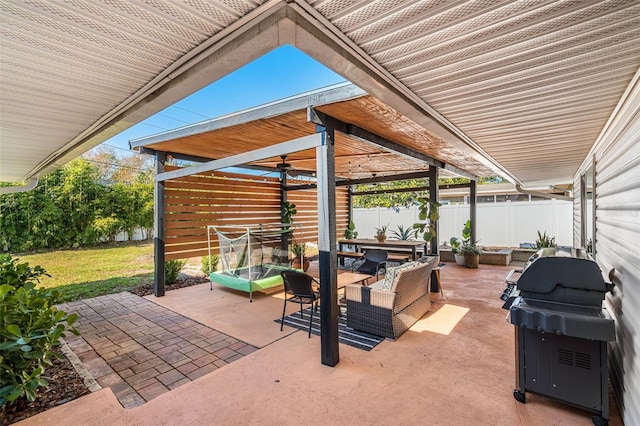 view of patio / terrace featuring area for grilling and an outdoor living space