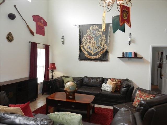 living room featuring light tile patterned floors