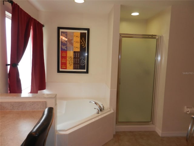 bathroom featuring plus walk in shower