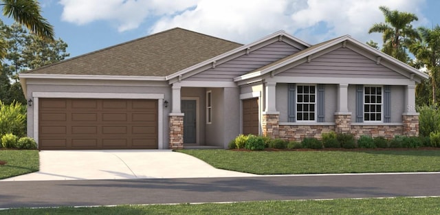 craftsman-style home with a front lawn and a garage