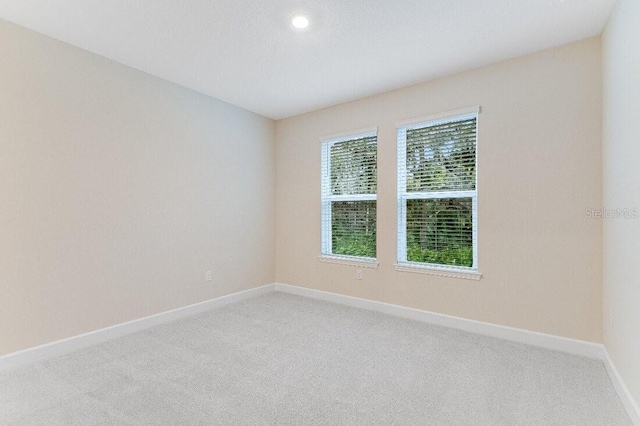 unfurnished room with light carpet