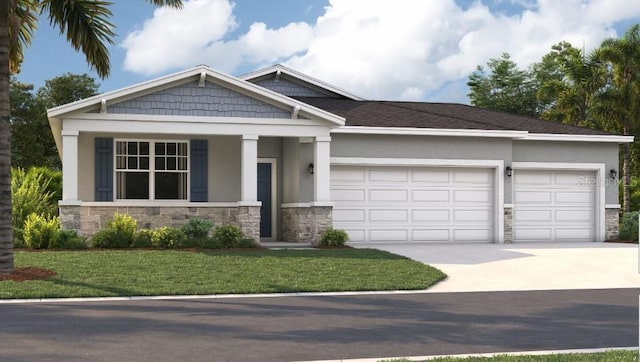12795 Trovita Dr, Grand Island, FL 32735 - craftsman inspired home featuring a garage, stucco siding, stone siding, and concrete driveway