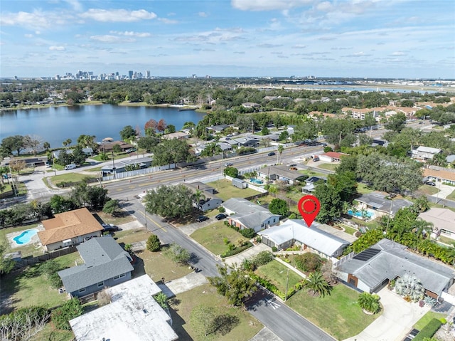 bird's eye view featuring a water view