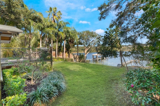 view of yard with a water view