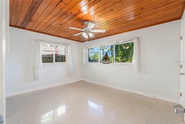 unfurnished room featuring ceiling fan and wood ceiling