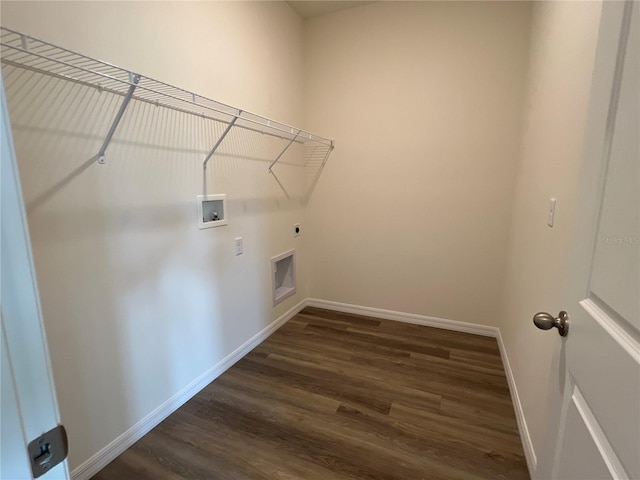 laundry room featuring dark wood-type flooring, washer hookup, and electric dryer hookup