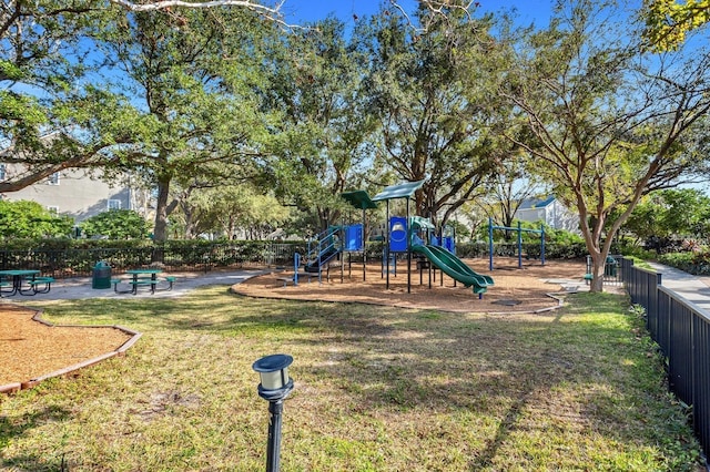 view of jungle gym with a yard