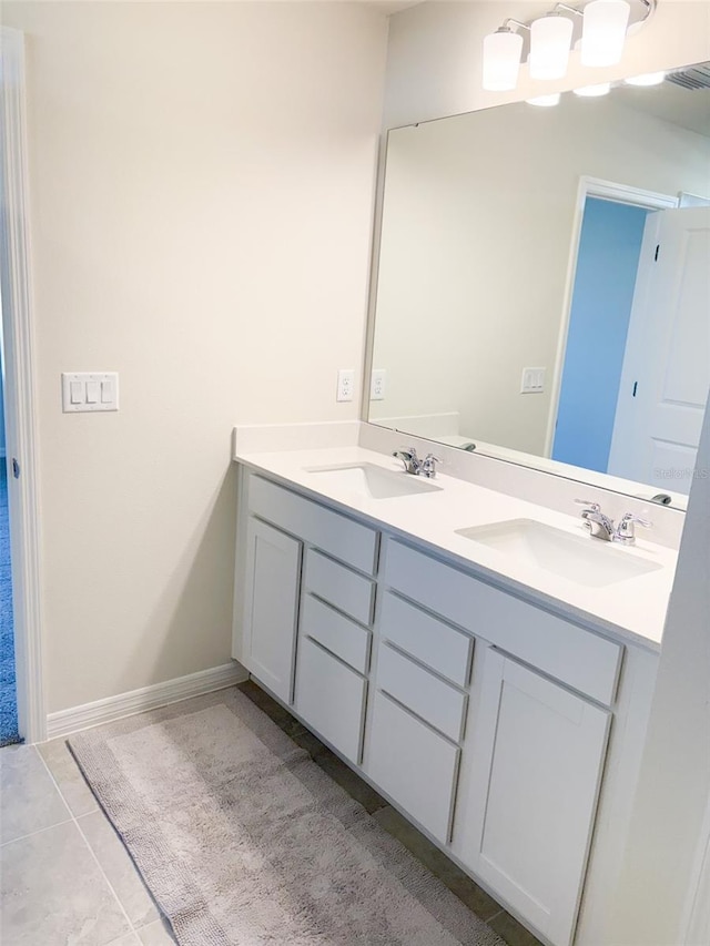 bathroom with tile patterned floors and vanity