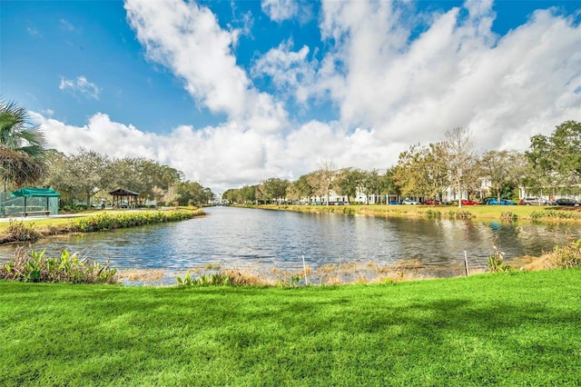 view of water feature with a gazebo