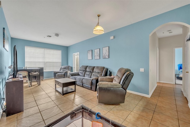 view of tiled living room