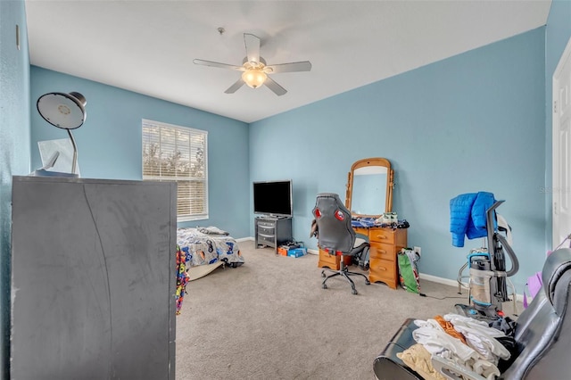 bedroom with carpet floors and ceiling fan