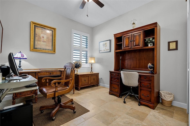 home office featuring ceiling fan