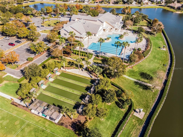 bird's eye view featuring a water view