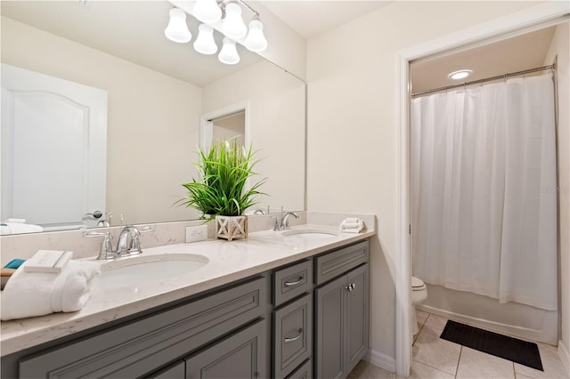 bathroom with vanity, toilet, and tile patterned flooring