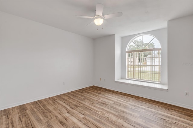 empty room featuring ceiling fan and light wood-type flooring