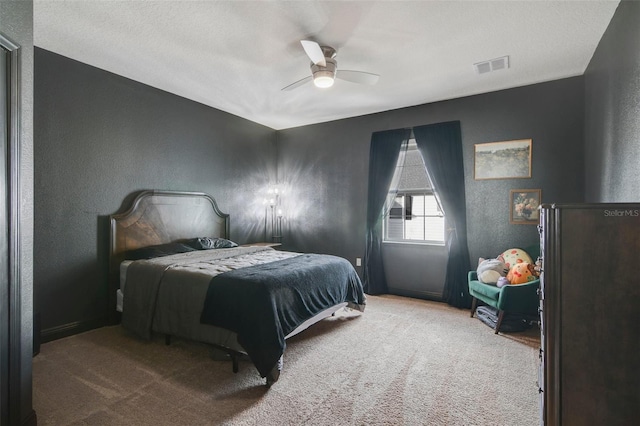 bedroom featuring carpet floors and ceiling fan