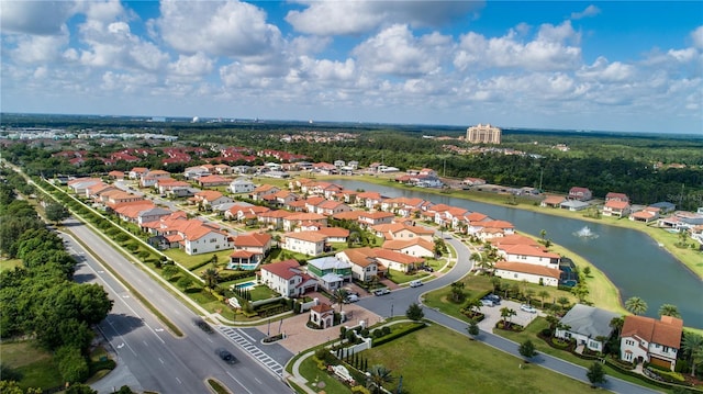 aerial view with a water view