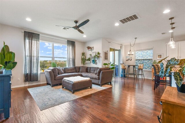 1416 Cabot Dr, Clermont, FL 34711 - living room with visible vents, hardwood / wood-style flooring, a wealth of natural light, and ceiling fan