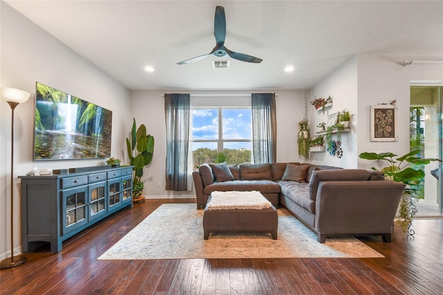 1416 Cabot Dr, Clermont, FL 34711 - living room featuring hardwood / wood-style flooring, ceiling fan, plenty of natural light, and recessed lighting