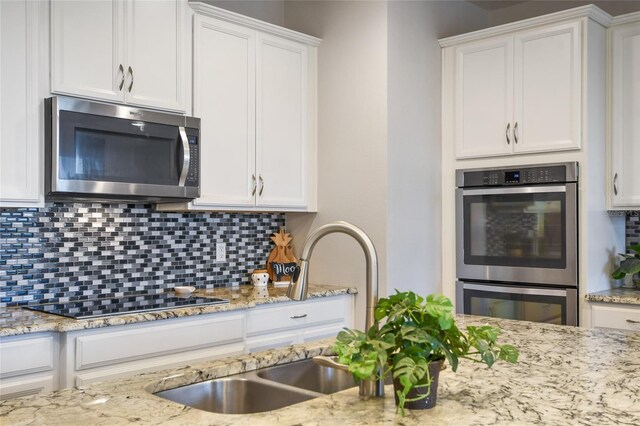 1416 Cabot Dr, Clermont, FL 34711 - kitchen featuring a sink, white cabinets, stainless steel appliances, and tasteful backsplash